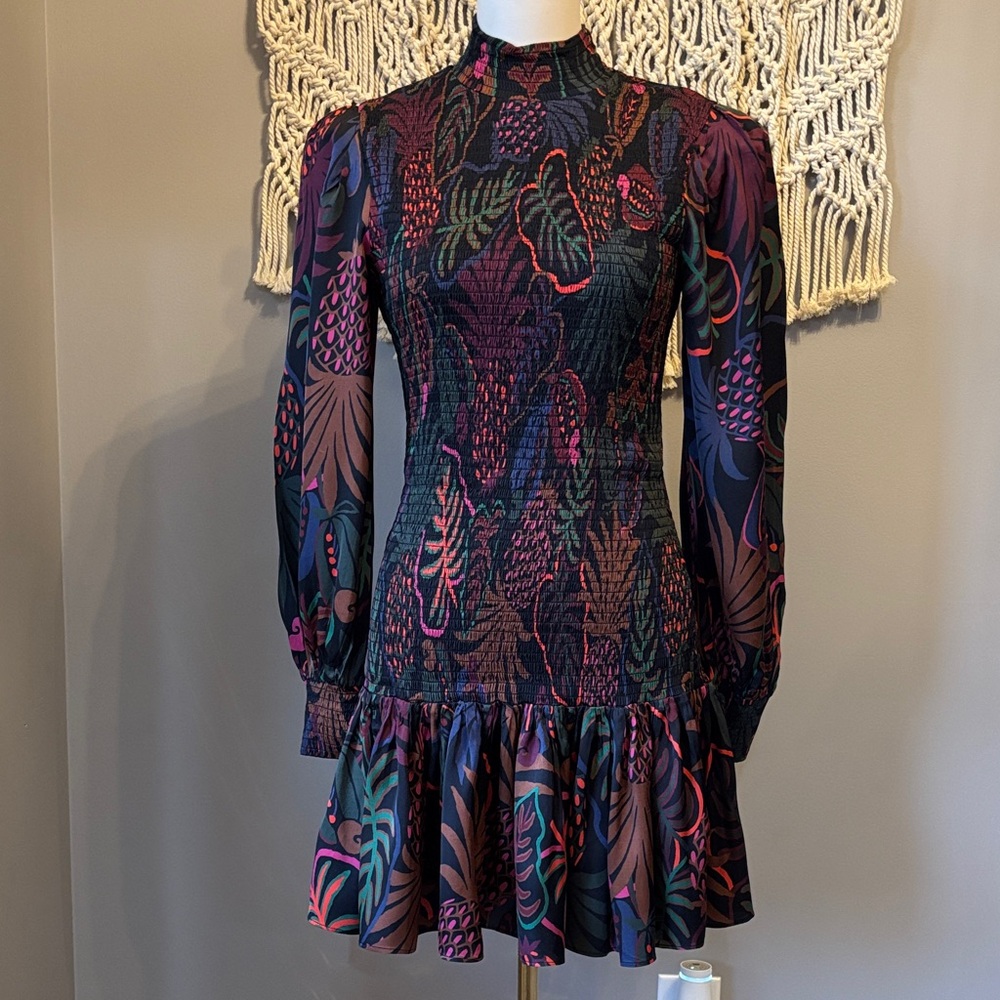 FARM Rio Multicolor Botanical Long Sleeve Dress